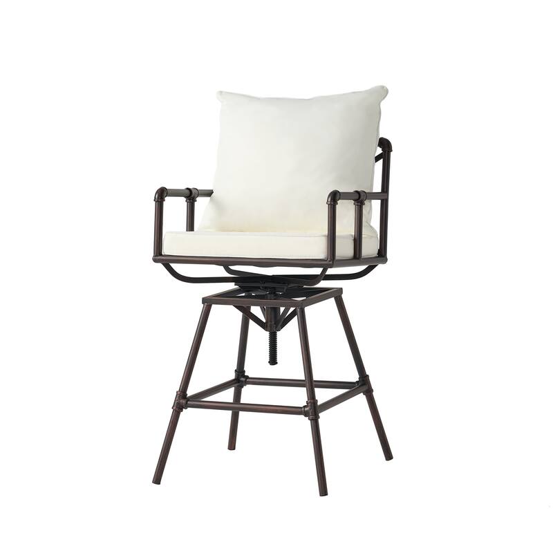 Outdoor Patio Swivel Barstool Adjustable Stool Height with Upholstered and Arm Barstool, Metal Frame Bar Chair