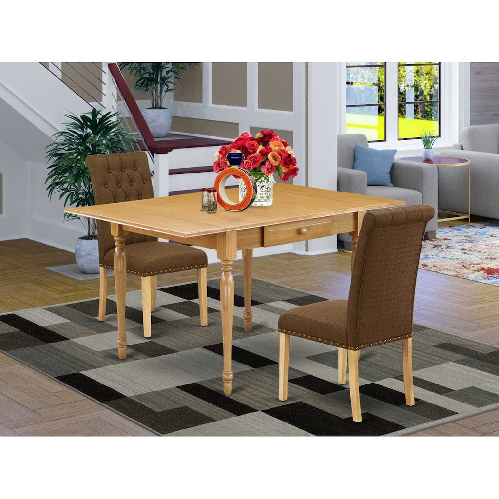 HomeStock 3-Piece Natural Brown Oak Finish Rectangular Solid Wood Top With Dropleaf Dining Table Set