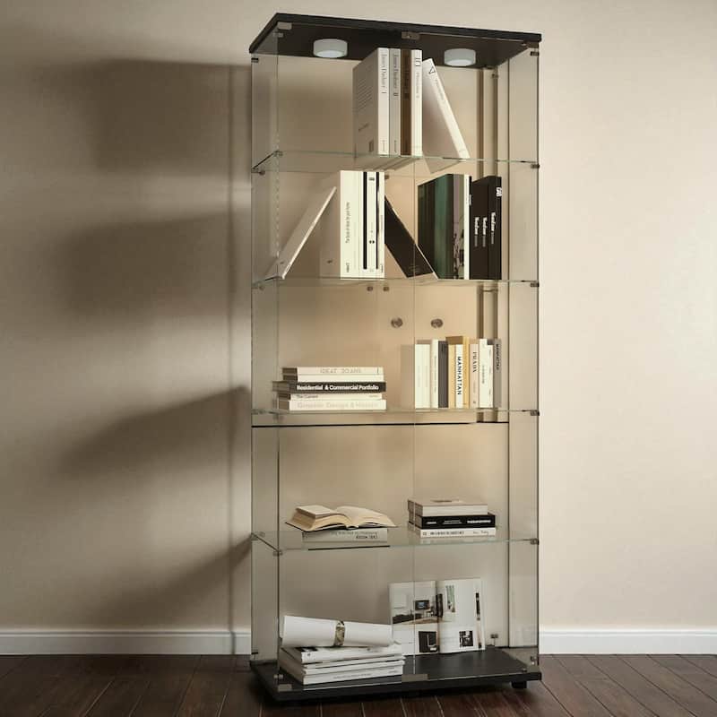74.6" Tempered Glass Display Cabinet with Remote-Control Paipai Lights, Locking Doors & Adjustable Feet for Wine