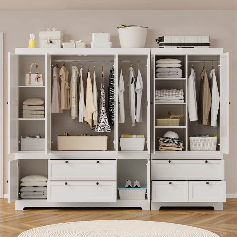Pocassy 71" H Wardrobe Closet with Drawers with Doors and Storage