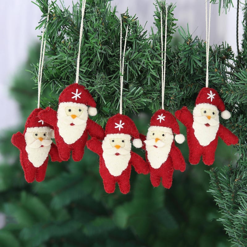 Novica Handmade Santa Dance Wool Felt Ornaments (Set Of 5)