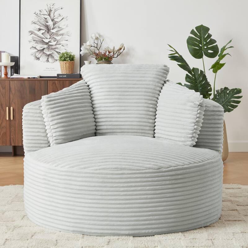 Deep Seat Barrel Chair Corduroy Single Sofa Armchair Round Accent Chair - Light Grey