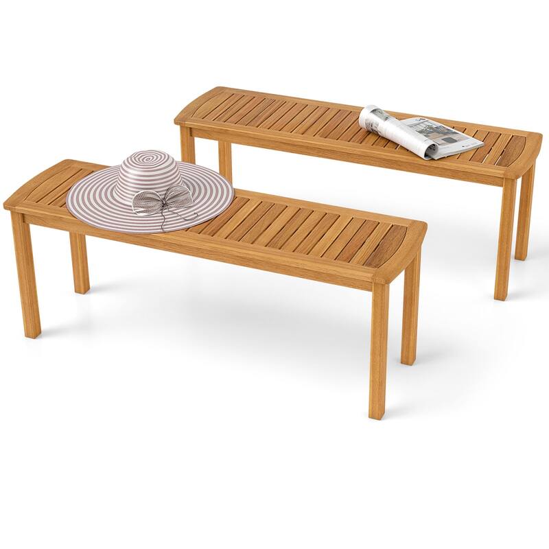 Gymax 2 PCS Acacia Wood Outdoor Bench 48'' Long Patio Dining Bench w/ - Brown