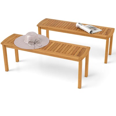 Gymax 2 PCS Acacia Wood Outdoor Bench 48'' Long Patio Dining Bench w/
