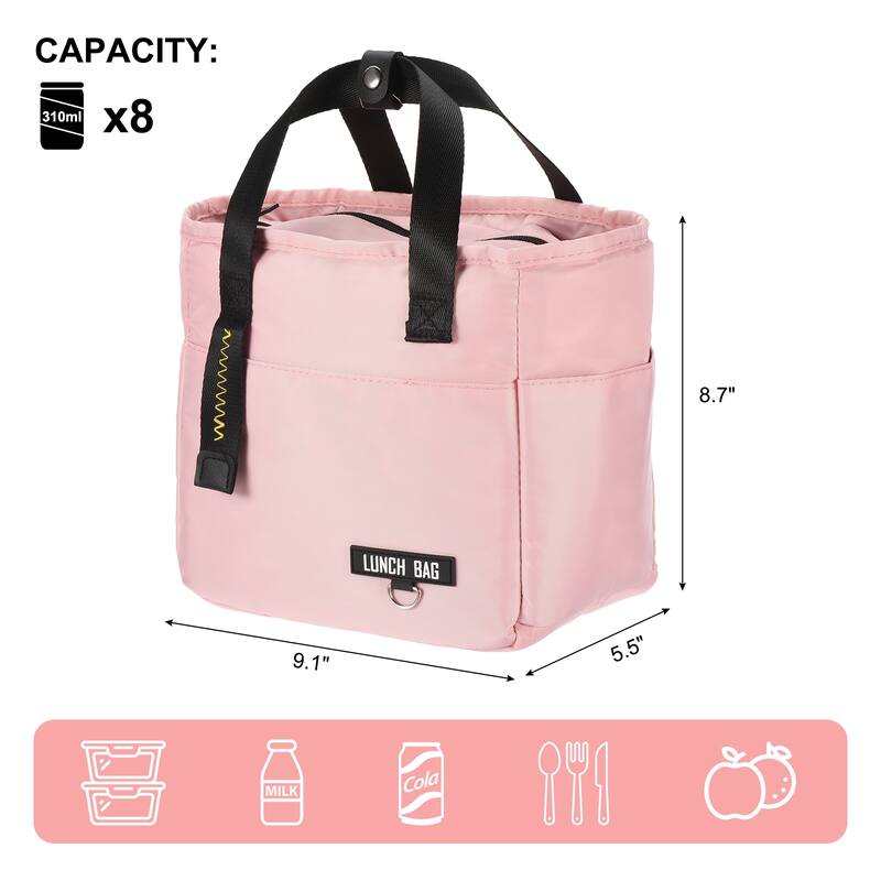Insulated Lunch Bag Reusable Thermal Lunch Box Leakproof Cooler Bag - Pink