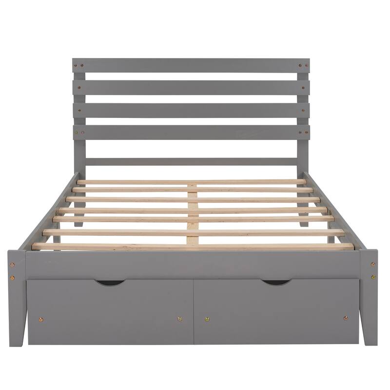 Full Size Platform Bed with 2 Drawers, Solid Wood Slat Support