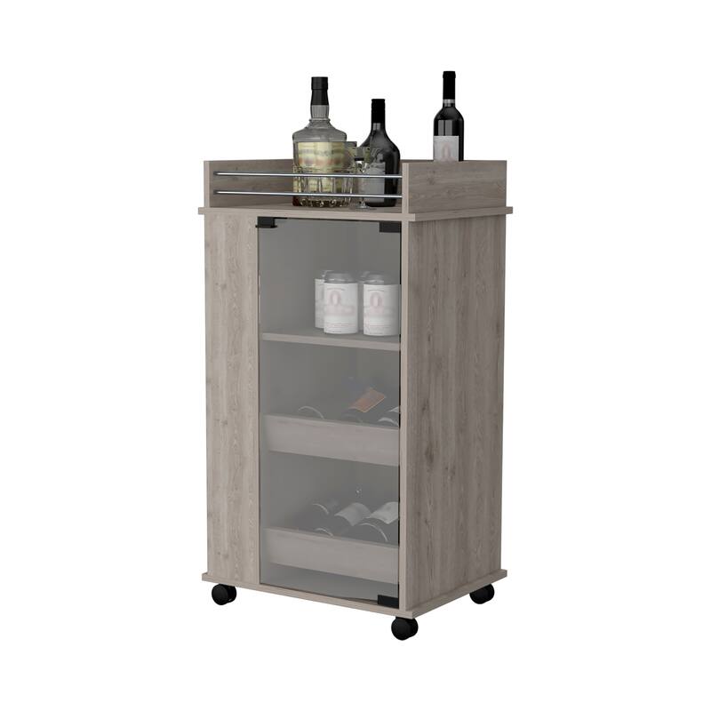 Baltimore Bar cart with Casters, Glass Door and 2-Side Shelf