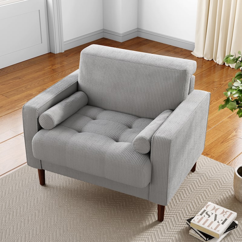 Evalina 34" W Modern Upholstered Corduroy Square Tufted Club Chair