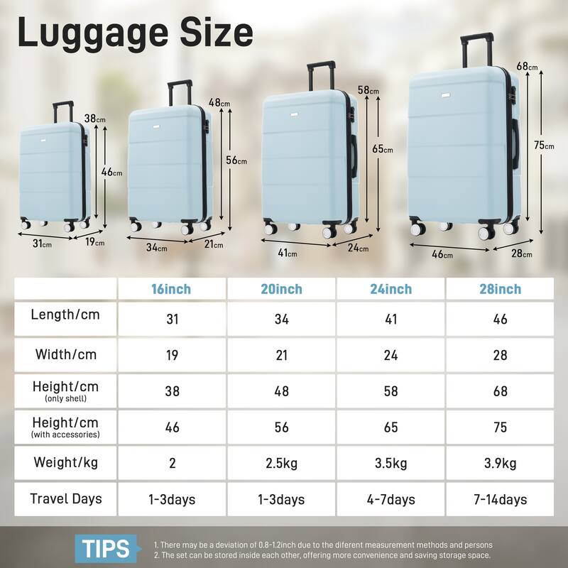 Hardshell Luggage Sets 6 Piece with 2 Bags,Carry on Suitcase with Handle Password Lock Double Spinner Wheels