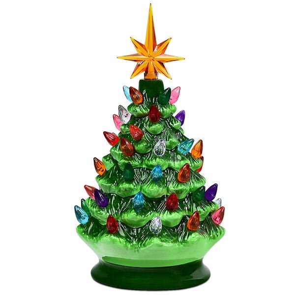 Shop Costway 9 5 Pre Lit Hand Painted Ceramic Tabletop Christmas Tree Green Overstock 29483042