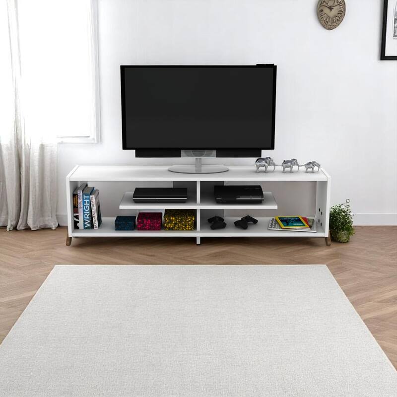 Kerr Modern Tv Stand 4 Shelves Open Storage Wood Legs Living Room Entertainment Centre