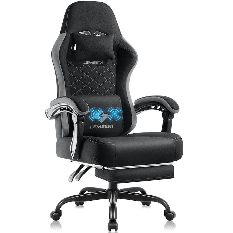 Bossin Gaming Chairs with Footrest, Big and Tall Chair 350lb Capacity, Racing Style Computer Chair with Ergonomic Lumbar Support - Grey