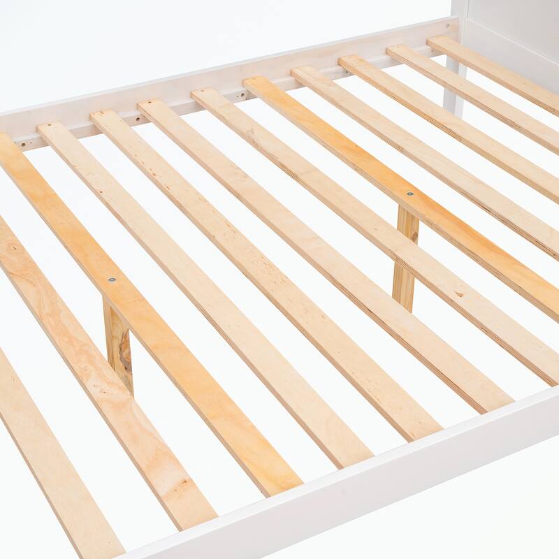 Twin over Full Bunk Bed with Shelfs, Storage Staircase and 2 Drawers