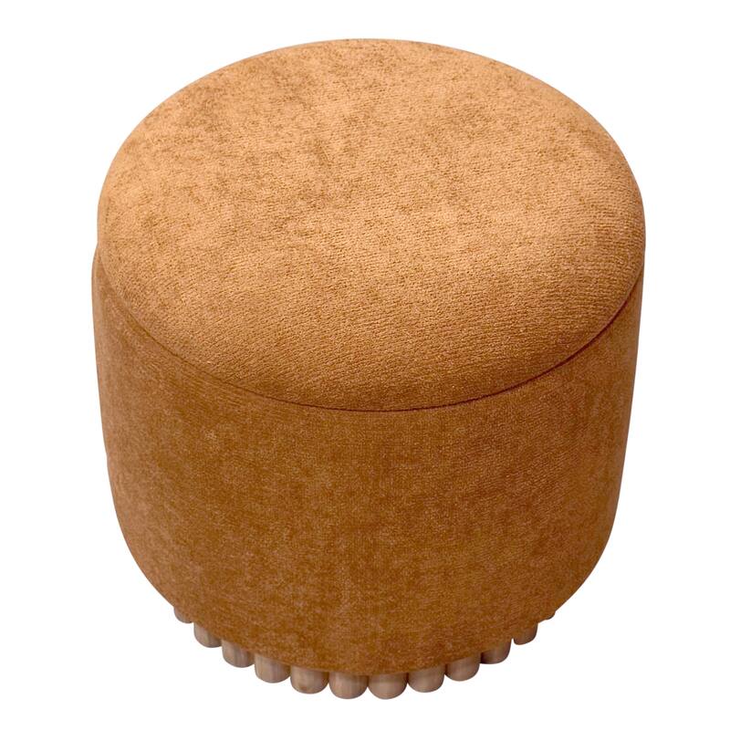 Modern Fabric and Solid Wood Round Storage Ottoman
