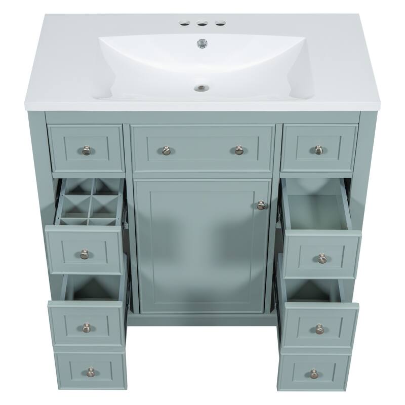 36" Bathroom Vanity Combo with Undermount Sink, 6 Drawers, 1 Cabinet, and Adjustable Shelf