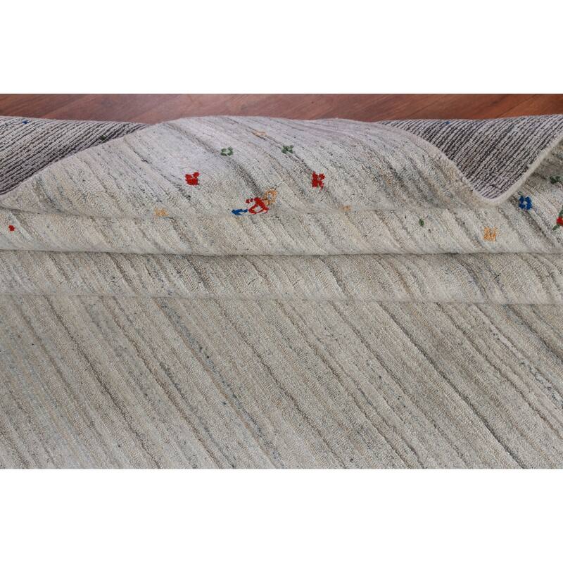 Hand Knotted Oriental 100% Wool Carpet Tribal Stripe Greys & Charcoal Gabbeh Area Rug - 12' 0'' X 8' 10''