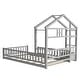 preview thumbnail 7 of 7, Gray Twin Size Pine Wood House-Style Bed with Fence, No Cushion