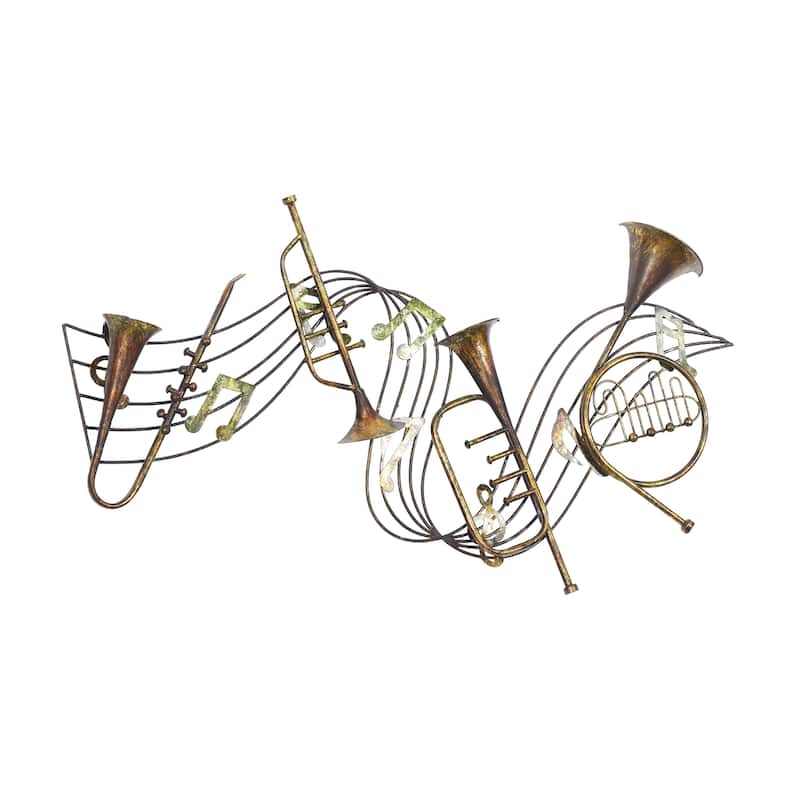 Metal Musical Notes Home Wall Decor with Trumpets - Brown - Roche River Decor