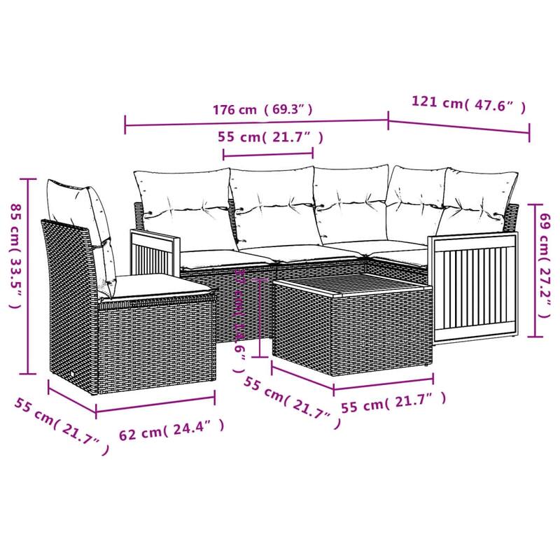 vidaXL Patio Sofa Set with Cushions Outdoor Conversation Furniture Poly Rattan