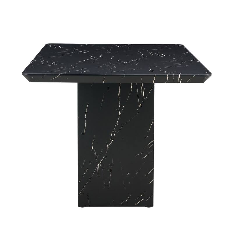 Roomfitters Modern Dining Table with Black Marble Look MDF Top for Elegant Dining or Entertaining Guests, Black