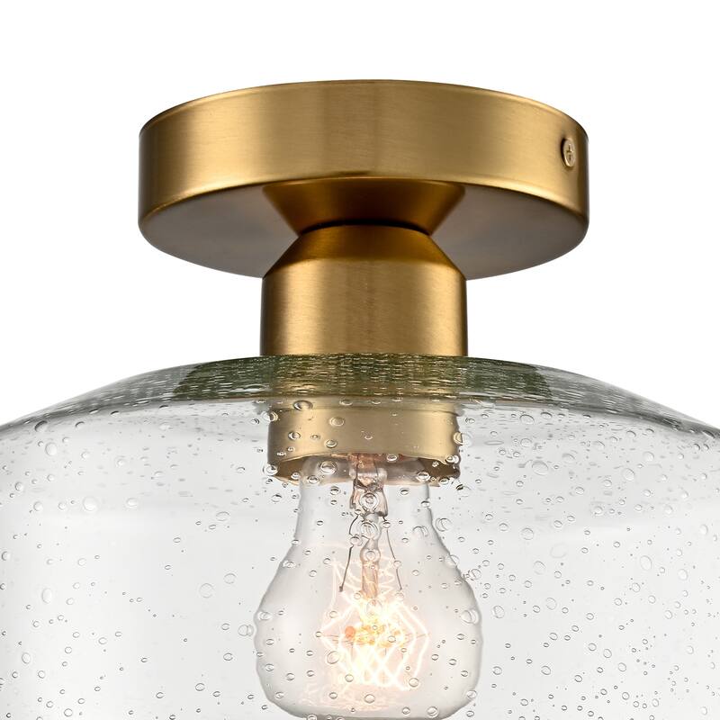 Pistoia Modern Gold Semi Flush Ceiling Light Seeded Glass Drum Shade, 1-Light