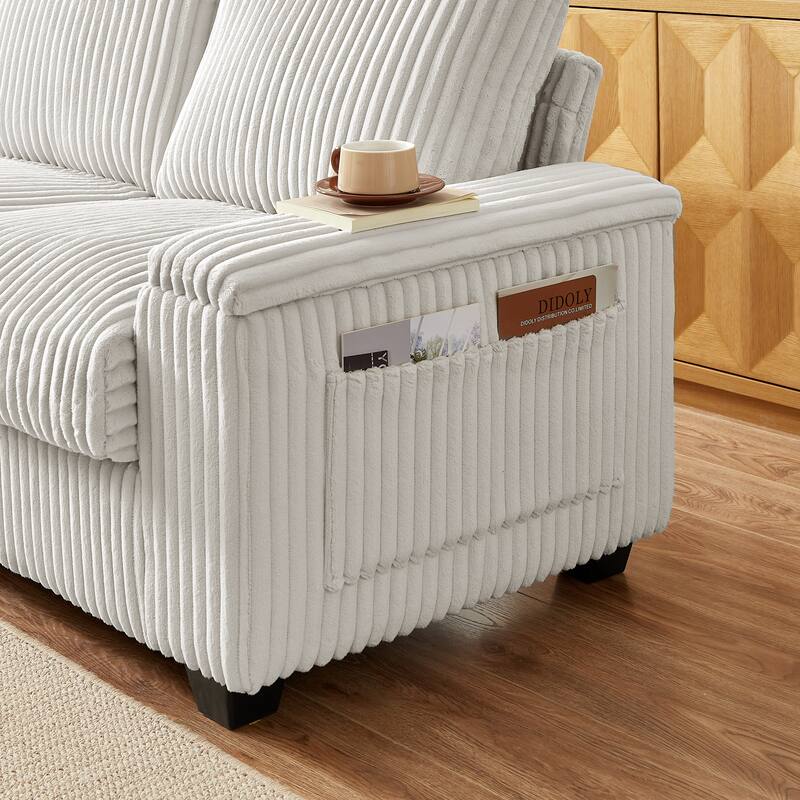 Plush Corduroy Loveseat Sofa Couch with Spacious Armrest Storage and USB Charging Port for Living Room and Office