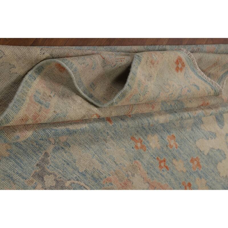 Light Blue Vegetable Dye Oushak Turkish Area Rug Handmade Wool Carpet - 8'9"x 11'8"