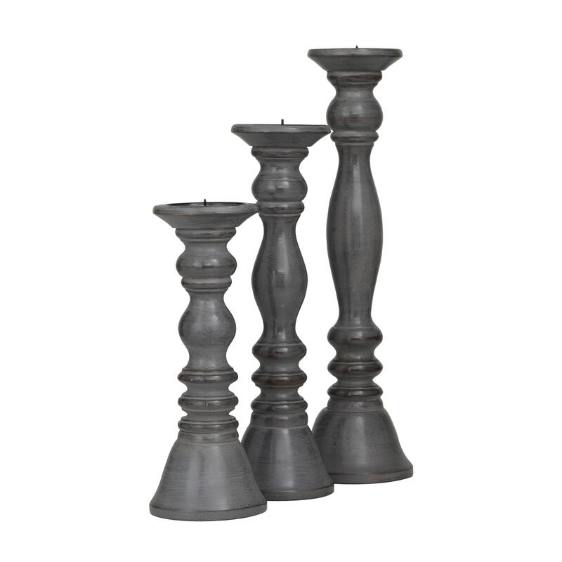 Brown, Light Brown, Gray or Black Wood Traditional Candle Holder (Set of 3) - S/3 18, 15, 12"H