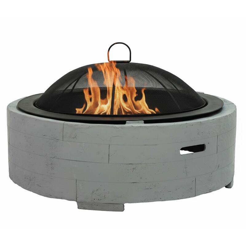 Sunnydaze Faux Stone Fire Pit with Spark Screen - 36" Diameter