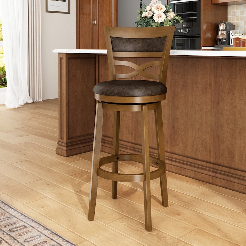 26"/30" Counter Height Bar Stools, Kitchen Wooden Swivel Bar Chairs with Back - Single - 30"Jacobean & Fondant