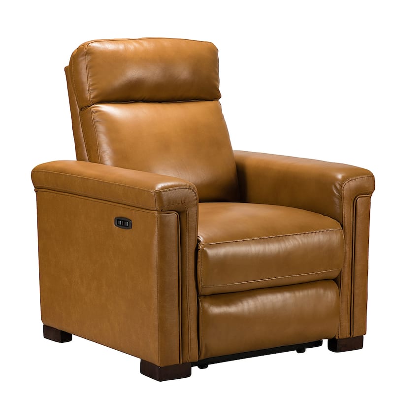 Alicia 34.65" Wide Contemporary Classic Genuine Leather Power Recliner With USB Port, Set of 2