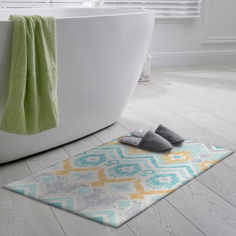 Indoor/ Outdoor Addison Yuma Southwest Ikat Washable Area Rug - 1'8" x 2'6" - Aqua