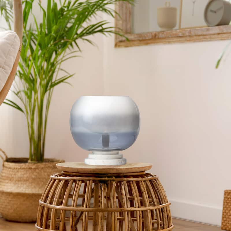 Casey River of Goods White Marble and Blown Glass Globe Shade 13-Inch Accent Lamp - 9.75" x 9.75" x 13"