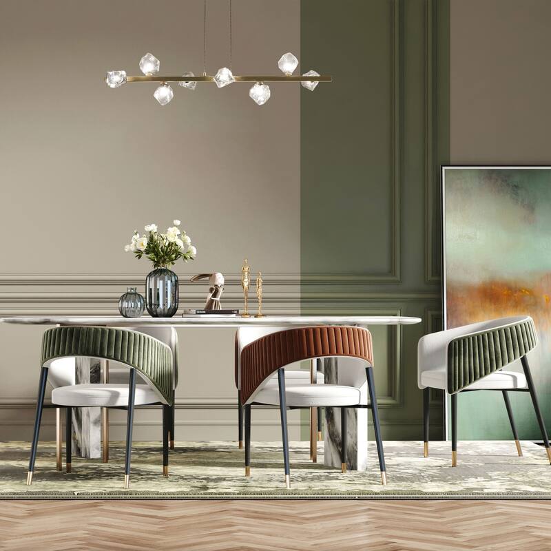 8 Light Pendant Light - Mid Century Modern Brass & Glass Chandelier - Kitchen Island Lighting - 12.75