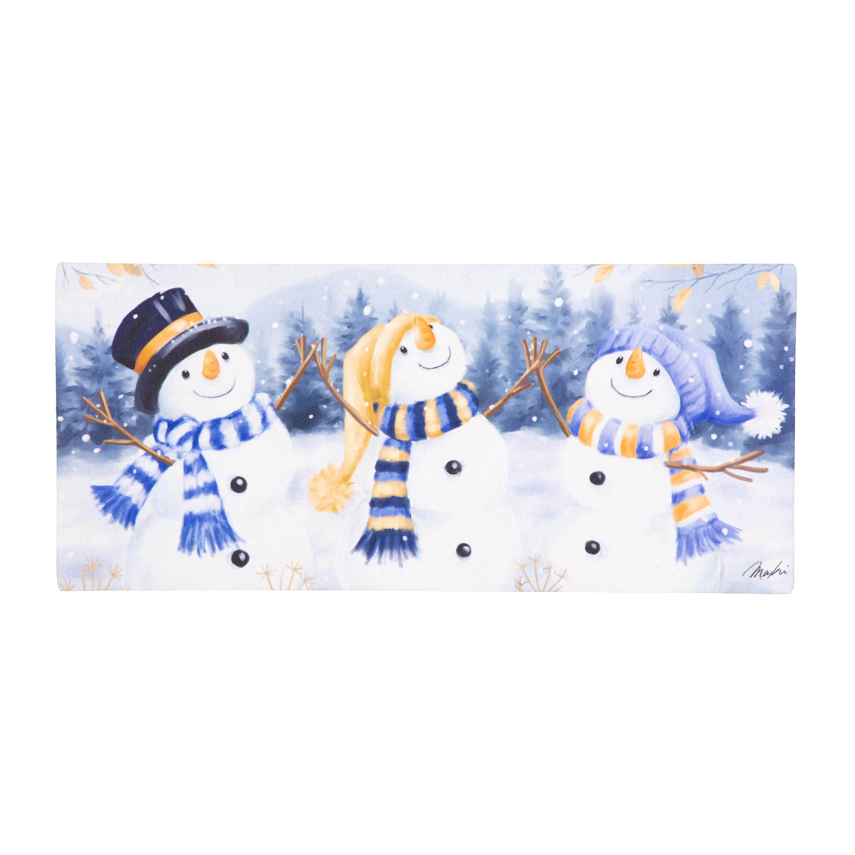 22 in. x 10 in. Holly Snowman Sassafras Mat - 22 x 10