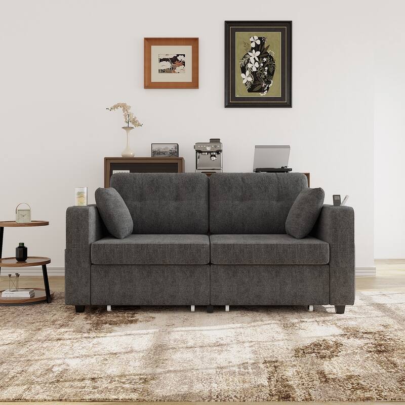 67.76" Chenille 3-Seater Sofa with USB Ports and Storage