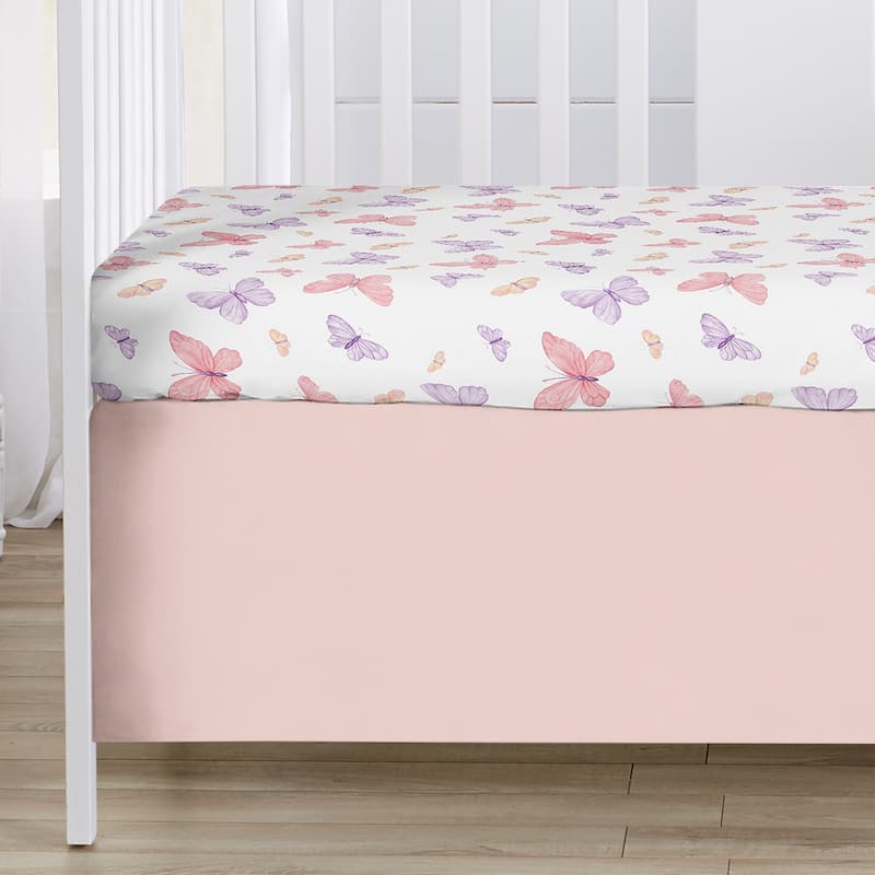 Sweet Jojo Designs Pink and Purple Shabby Chic Butterfly Girl 3p Nursery Crib Bedding Set Yellow Colorful Pastel Watercolor