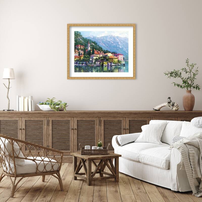 Reflections of Lake Como by Howard Behrens Wood Framed Wall Art Print - Lila Gold