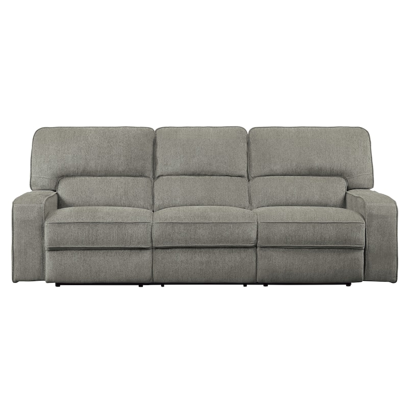 Neo 99 Inch Manual Double Recliner Sofa, 3 Seater Soft Gray Chenille Fabric
