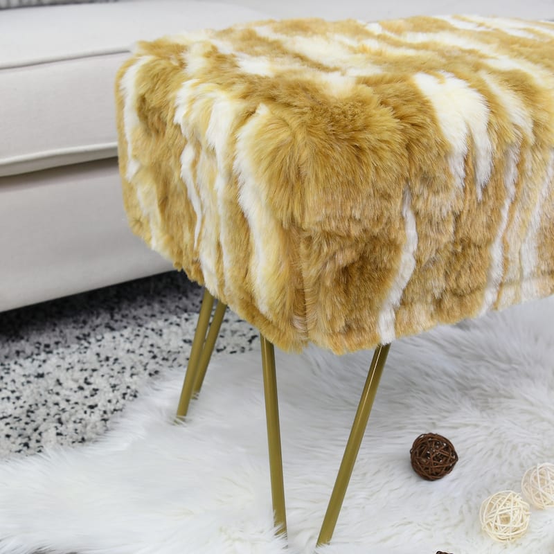 Home Soft Things Soft Fauxfur Ottoman Fuzzy Entryway Bench Seat