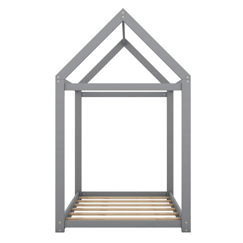 Twin Size Wooden House Bed with Roof