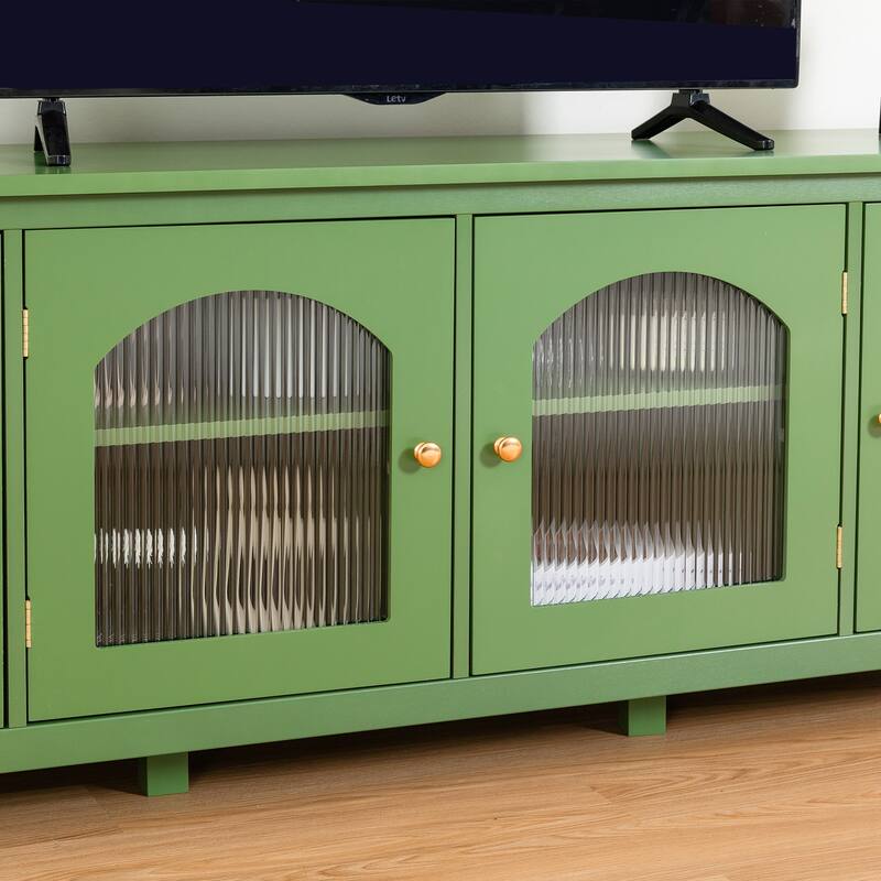 Retro Green Entertainment Center - 71" Solid Wood TV Console with Multi-Storage Space