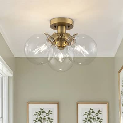 Mid-Century Modern 3-Light Glass Globe Semi Flush Light 13.8in