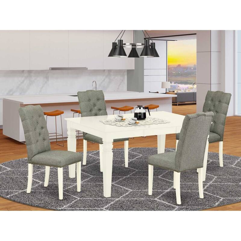 HomeStock 5-Piece Buttermilk and Cherry Finish Solid Wood Top Dining table with 4-Chairs with Butterfly Leaf Lattice Back