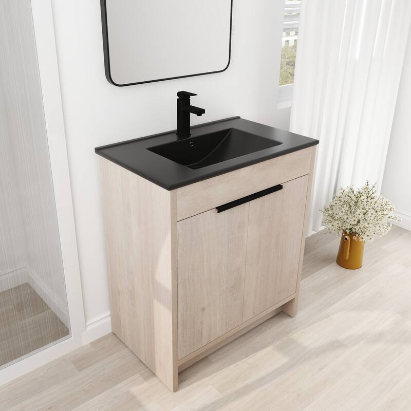 Freestanding Plywood Bathroom Vanity Set in Plain Light Oak with Integrated Sink