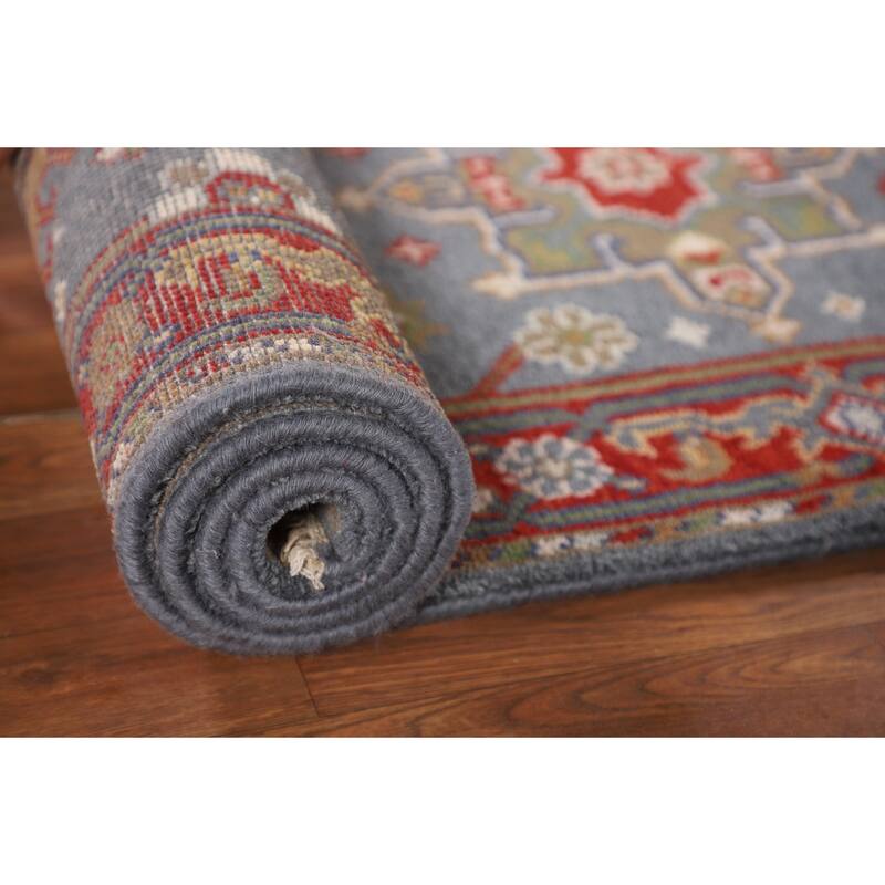 Blue Geometric Khotan Oriental Runner Rug Handmade Wool Carpet - 2'6"x 10'0"