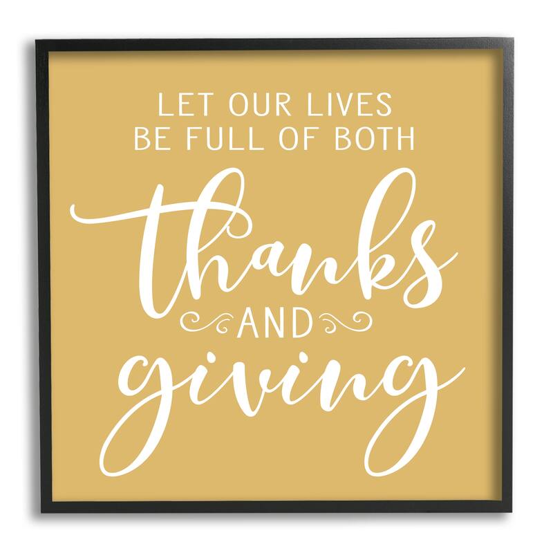 Stupell Uplifting Thanksgiving Calligraphy Phrase Warm Yellow Design Framed Wall Art, Design by Lettered and Lined