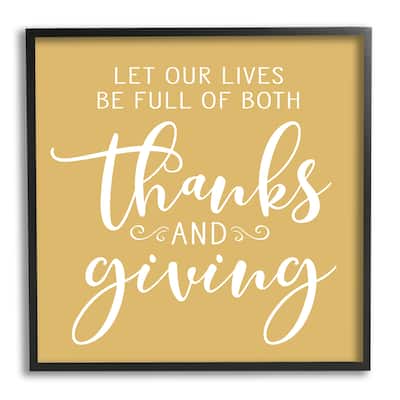 Stupell Uplifting Thanksgiving Calligraphy Phrase Warm Yellow Design Framed Wall Art, Design by Lettered and Lined