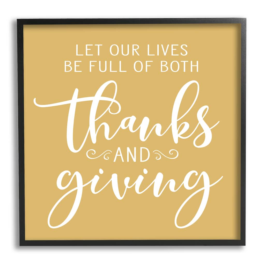 Stupell Uplifting Thanksgiving Calligraphy Phrase Warm Yellow Design Framed Wall Art, Design by Lettered and Lined