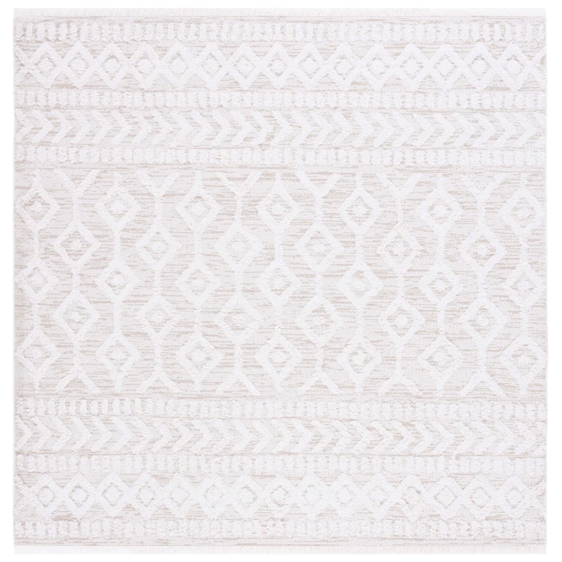 SAFAVIEH Augustine Vaili Moroccan Boho Fringe Rug - 4' Square - Ivory/Beige